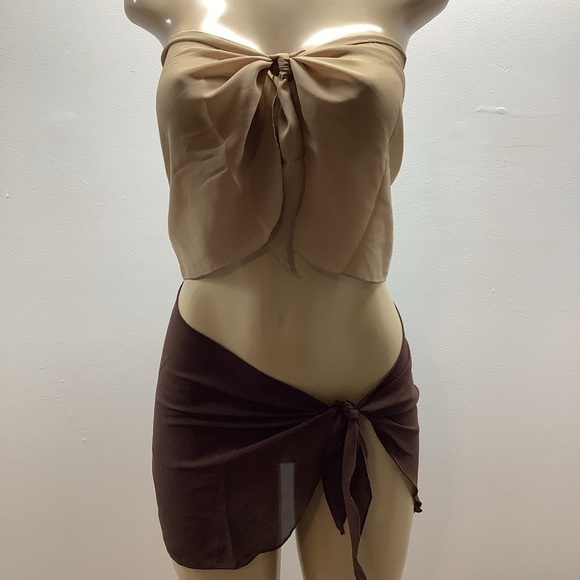 Zuliana Brown and Tan Tie Two Sarong Bundle. Made In USA. - Picture 1 of 4